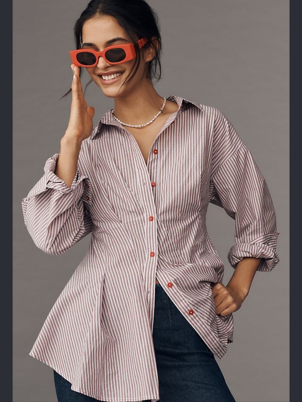 Maeve Anthropologie Button Down Stripe Shirt Flared Waisted XXS NWT